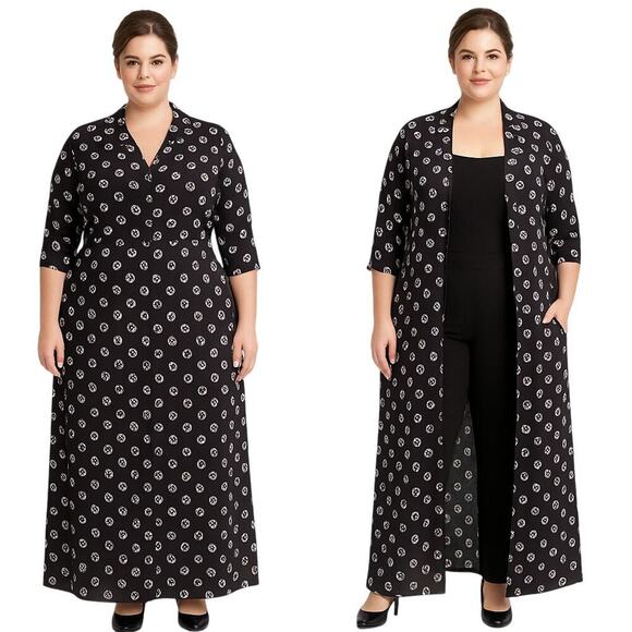 Vintage Kathryn Deene Black & White Graphic Print Duster Dress – Size 2X - Picture 1 of 9
